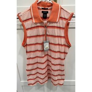 IZOD Striped Sleeveless‎ Golf Polo Shirt Zip Up Front Collared Top Small